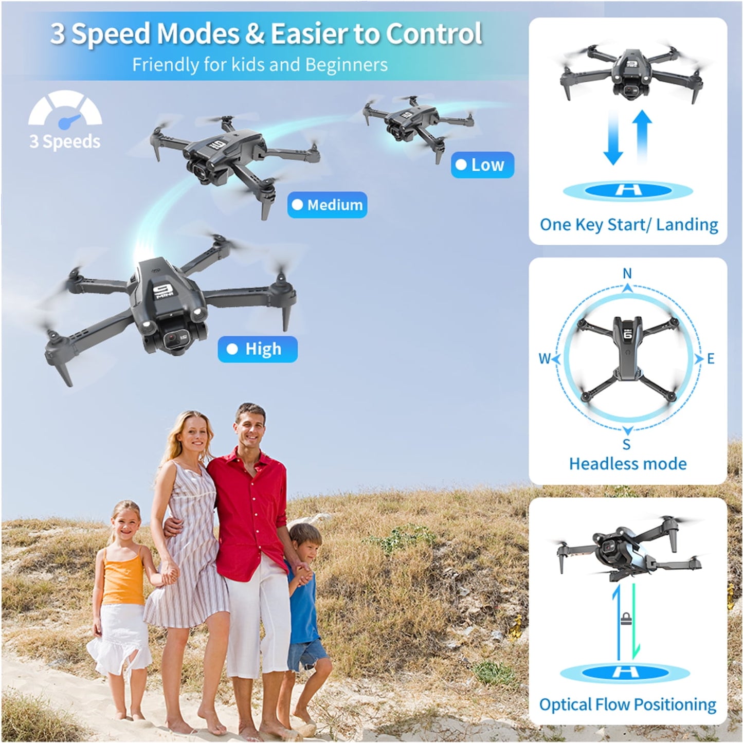 Foldable Drone with 1080P HD FPV Camera, WiFi Remote Control Quadcopter, 360° Flip and Waypoint Flight, Ideal for Kids, Adults, and Beginners - Includes 2 Batteries - Black