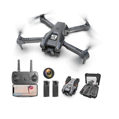 Foldable Drone with 1080P HD FPV Camera, WiFi Remote Control Quadcopter, 360° Flip and Waypoint Flight, Ideal for Kids, Adults, and Beginners - Includes 2 Batteries - Black