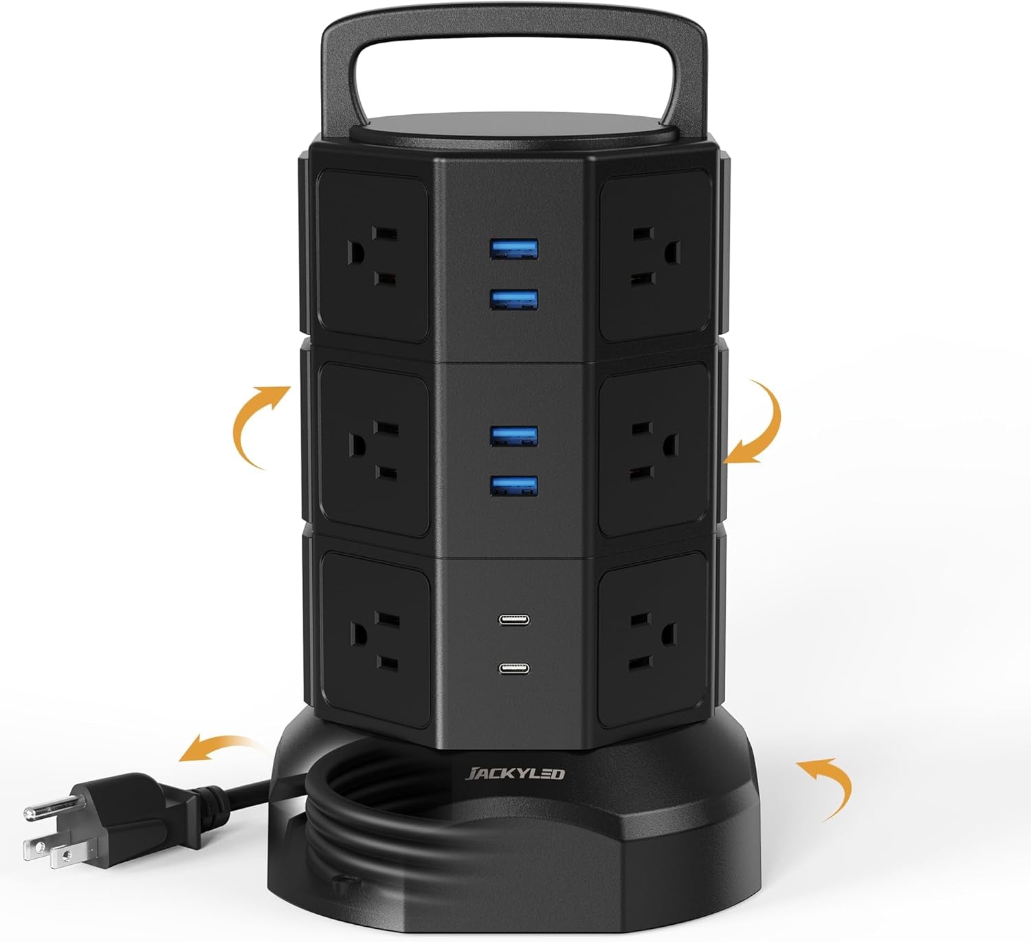 Power Strip Tower Surge Protector,  1625W 13A Outlet Surge Electric Tower, 12 Outlets 6 USB Ports Charging Station with 16AWG 6.5Ft Heavy Duty Extension Cord for Home Office Dorm Black