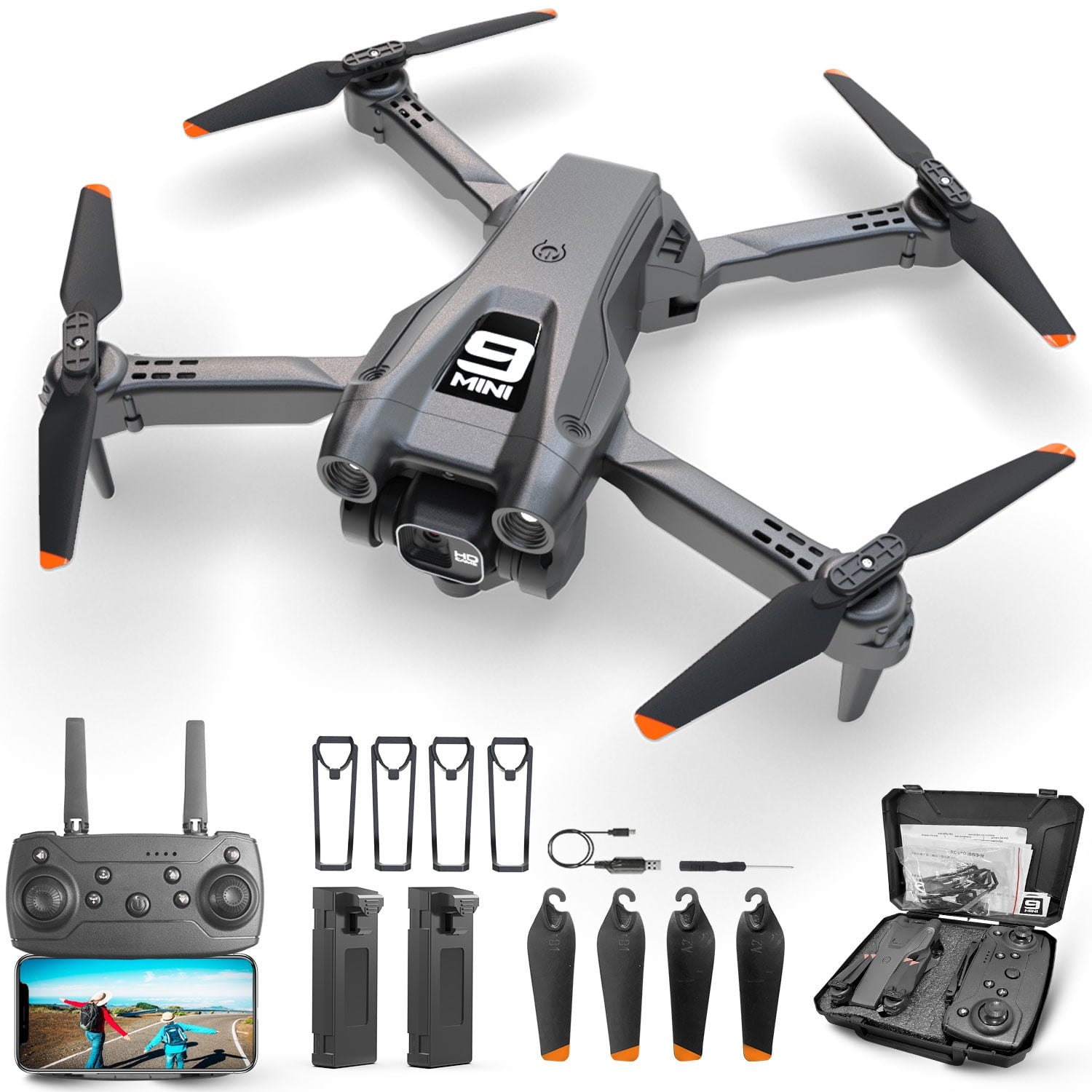 Foldable Drone with 1080P HD FPV Camera, WiFi Remote Control Quadcopter, 360° Flip and Waypoint Flight, Ideal for Kids, Adults, and Beginners - Includes 2 Batteries - Black