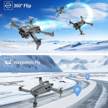 Foldable Drone with 1080P HD FPV Camera, WiFi Remote Control Quadcopter, 360° Flip and Waypoint Flight, Ideal for Kids, Adults, and Beginners - Includes 2 Batteries - Black