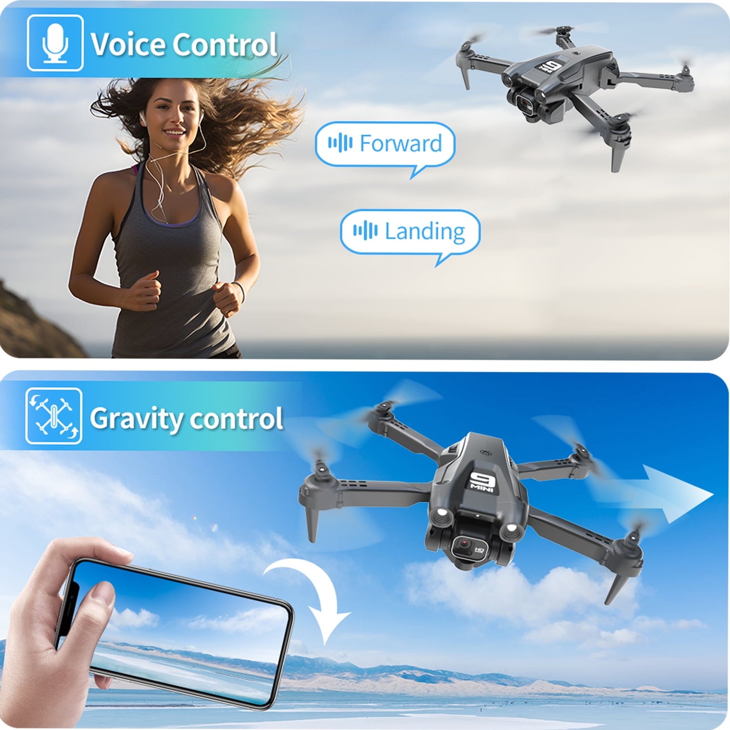 Foldable Drone with 1080P HD FPV Camera, WiFi Remote Control Quadcopter, 360° Flip and Waypoint Flight, Ideal for Kids, Adults, and Beginners - Includes 2 Batteries - Black